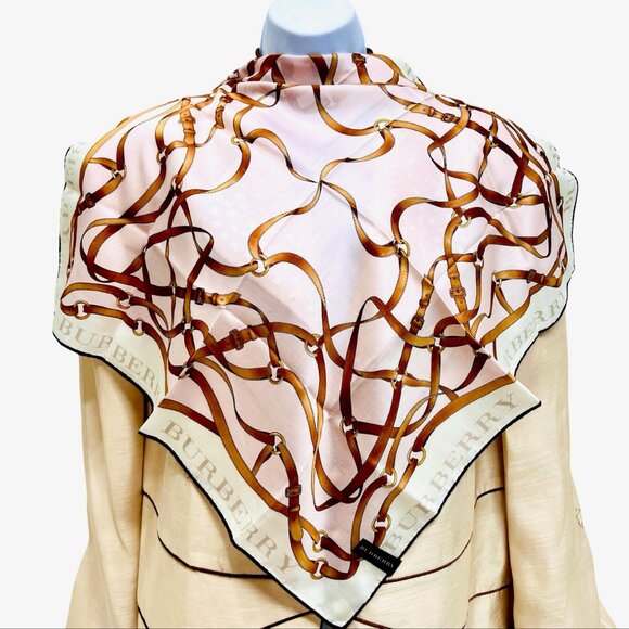 New Tag on Burberry Miniscarf 23" Cotton/Silk ivery Light pink bow (51) - Picture 2 of 13